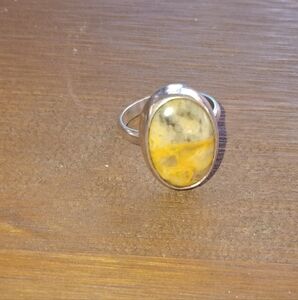 Sterling Silver and Yellow Agate Stone Ring